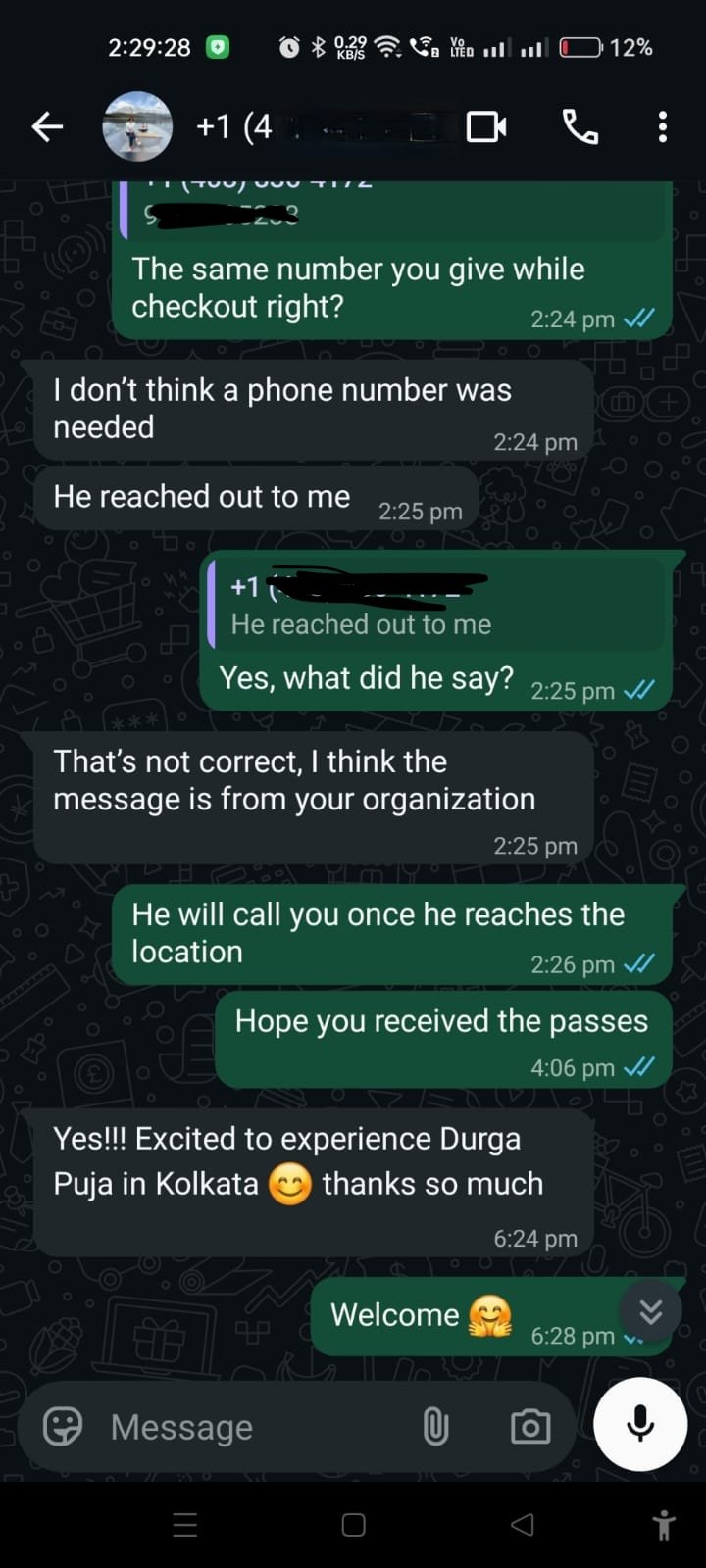 Customer WhatsApp conversation